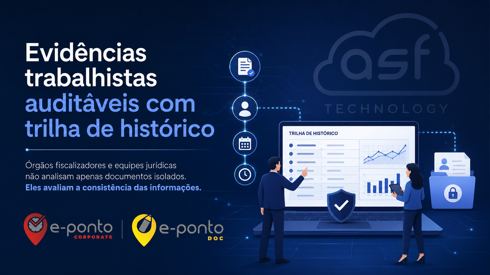 Evidências trabalhistas auditáveis com trilha de histórico, assinatura e controle de jornada