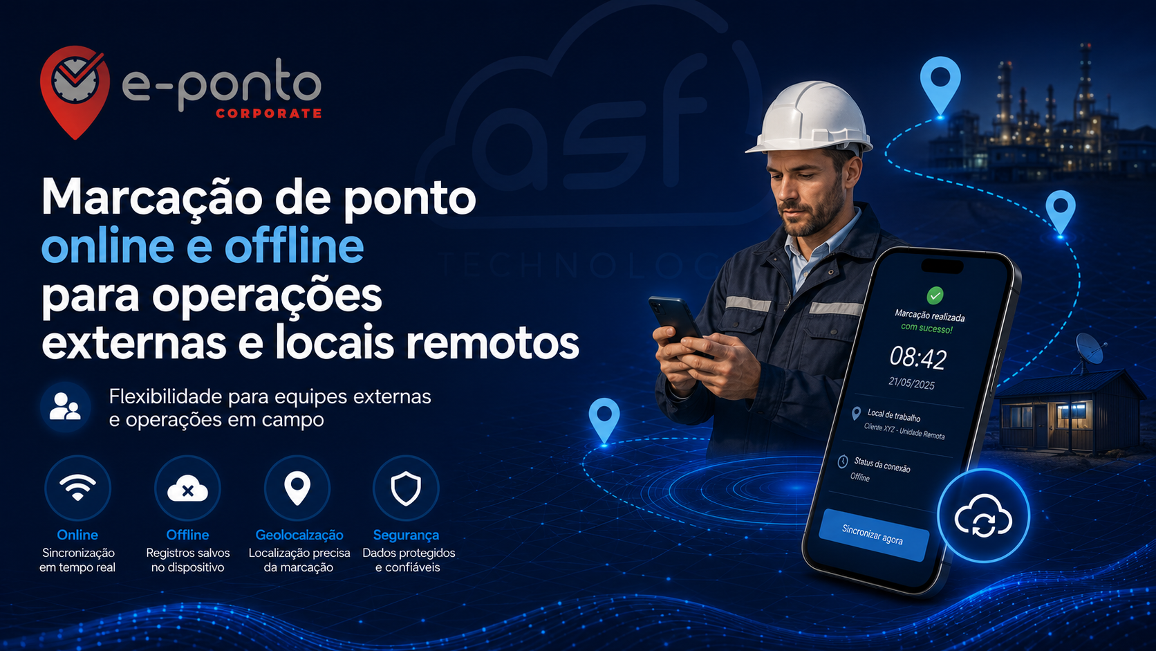 Marcação de ponto online e offline para operações externas e locais remotos